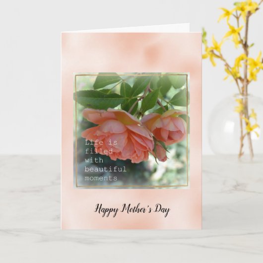 Peach Rozen Mooie momenten Moederdag Kaart (Gele Bloem)