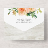 Peach Rozen Rustic Wood String Lights Wedding RSVP All In One Uitnodiging (Achterkant)