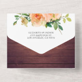 Peach Rozen Rustic Wood String Lights Wedding RSVP All In One Uitnodiging (Achterkant)