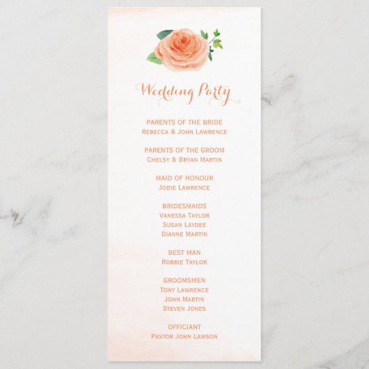 Peach Rozen Waterverf bruiloft programma's (Achterkant)