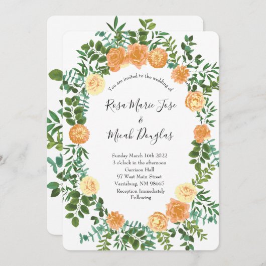 Peach Rozen Wedding Floral Spring Kaart (Voorkant / Achterkant)