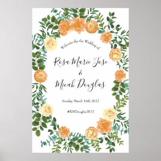 Peach Rozen Wedding Floral Spring Poster (Voorkant)