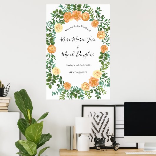 Peach Rozen Wedding Floral Spring Poster (Thuiskantoor)
