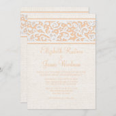 Peach rustic Burlap & Linen Wedding Invitations Kaart (Voorkant / Achterkant)