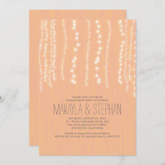 Peach Rustic String of Lights verlovingsfeest Kaart (Voorkant / Achterkant)
