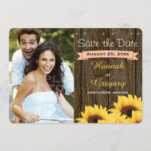 PEACH RUSTIC SUNFLOWER BEWAREN DE DATUMKAART SAVE THE DATE