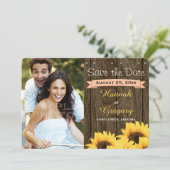 PEACH RUSTIC SUNFLOWER BEWAREN DE DATUMKAART SAVE THE DATE (Staand voorkant)