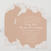 Peach rustieke land erfstuk kant bruiloft kaart (Voorkant / Achterkant)
