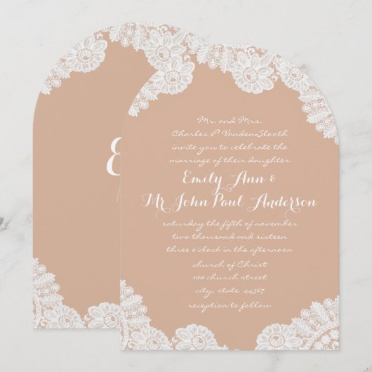 Peach rustieke land erfstuk kant bruiloft kaart (Voorkant / Achterkant)