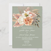 Peach Sage Floral Wedding QR Uitnodiging (Voorkant)