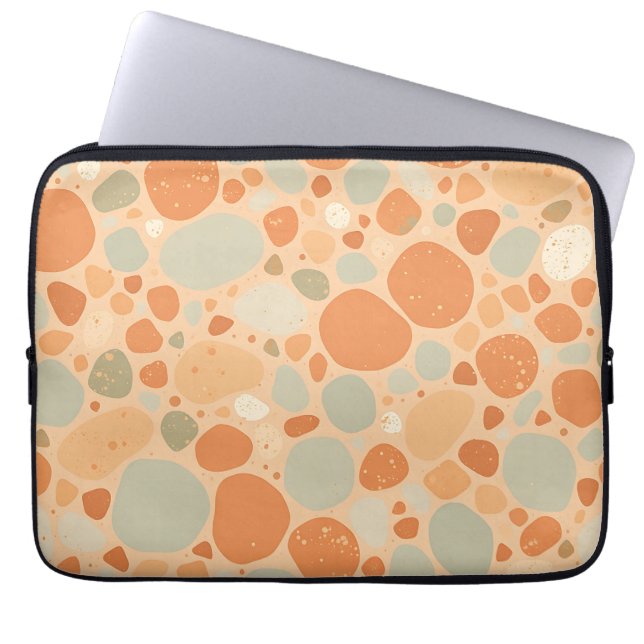 Peach Sage Green Pebble Pattern Abstract Organic  Laptop Sleeve (Voorkant)