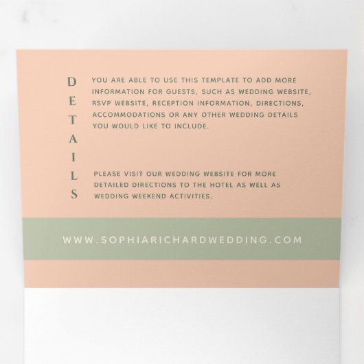 Peach Sage Green Tri-Fold Wedding Uitnodigen Drieluik Uitnodiging (Binnenzijde eerst)