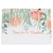 Peach Sage Green Waterverf Flowers LARGE Bags Groot Cadeauzakje (Voorkant)