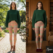 Peach Sage Muted Plaid Color Block Leggings