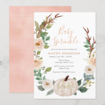 Peach Sage White Pumpkin Baby Sprinkle Invitation