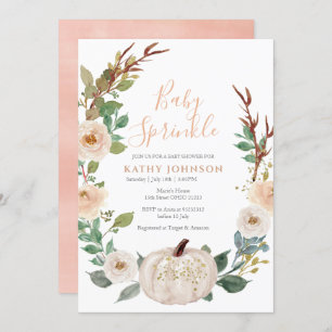 Peach Sage White Pumpkin Baby Sprinkle Invitation Kaart