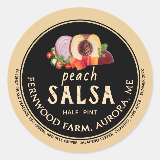 Peach Salsa Jar Label Zelfgemaakte Conserven Inbli (Voorkant)
