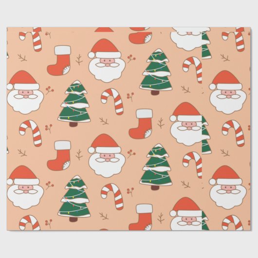 Peach Santa and Candy Cane Cadeaupapier (Vlak)