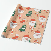 Peach Santa and Candy Cane Cadeaupapier (Uitgerold)