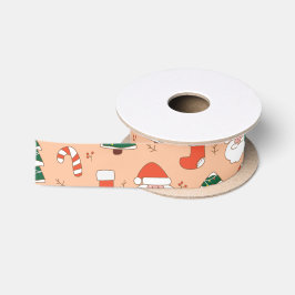Peach Santa and Candy Cane Satijnen Lint