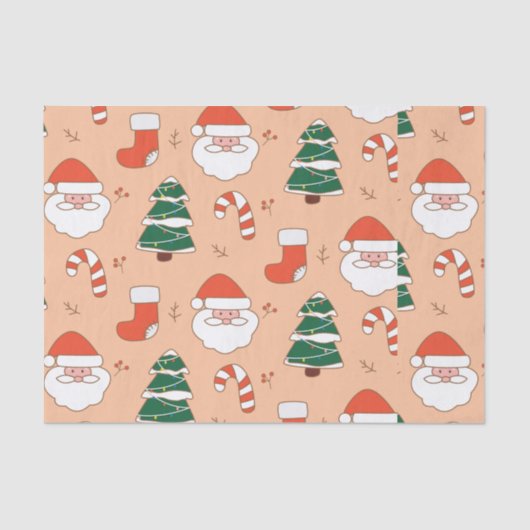Peach Santa and Candy Cane Tissuepapier (Voorkant)