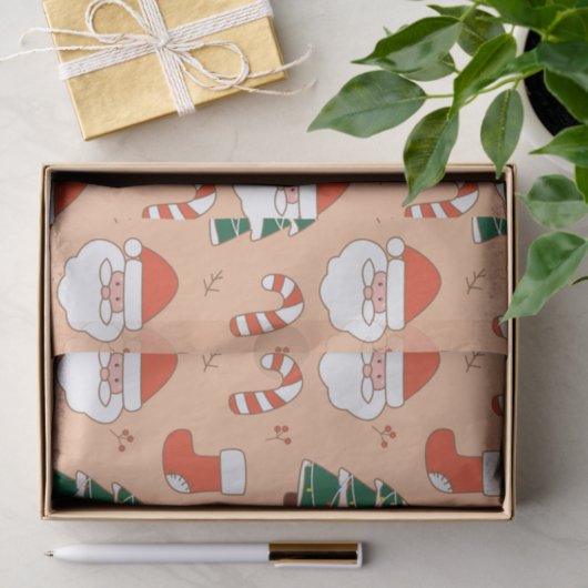Peach Santa and Candy Cane Tissuepapier (Geschenk)