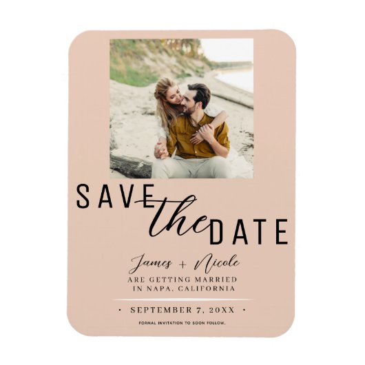 Peach Save the Date Photo Wedding Magneet (Verticaal)