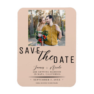 Peach Save the Date Photo Wedding Magneet