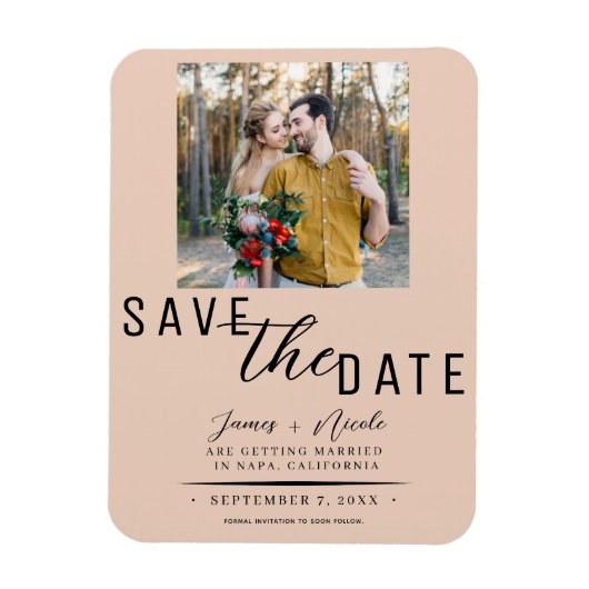 Peach Save the Date Photo Wedding Magneet (Verticaal)