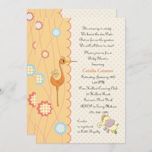 Peach Scalloped Baby shower Invitation Kaart (Voorkant / Achterkant)