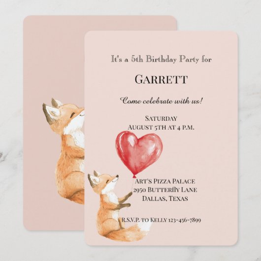 Peach Schattige Woodland Fox Red Hearts Verjaardag Kaart (Voorkant / Achterkant)