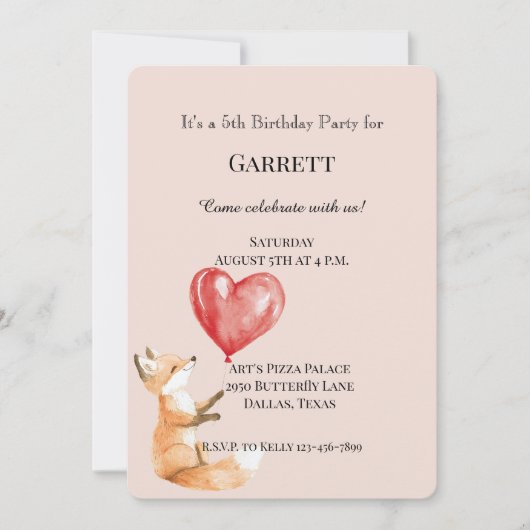 Peach Schattige Woodland Fox Red Hearts Verjaardag Kaart (Voorkant)