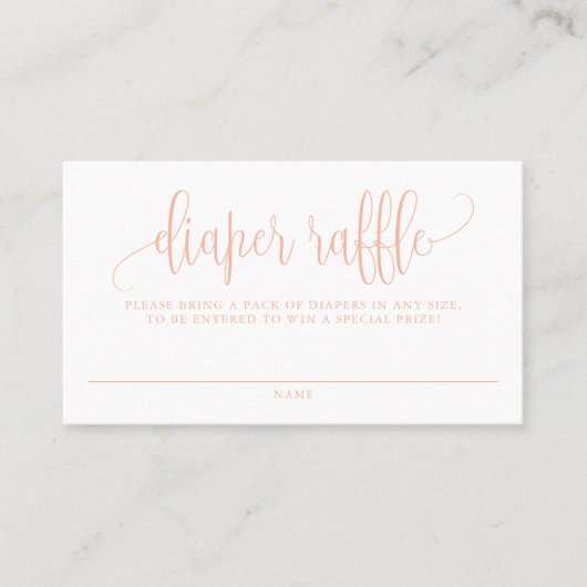 Peach  Script Baby shower Luier Raffle Visitekaartje (Voorkant)