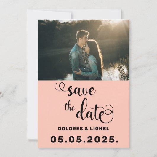 Peach Script Photo Minimalist De datum opslaan Kaart (Voorkant)