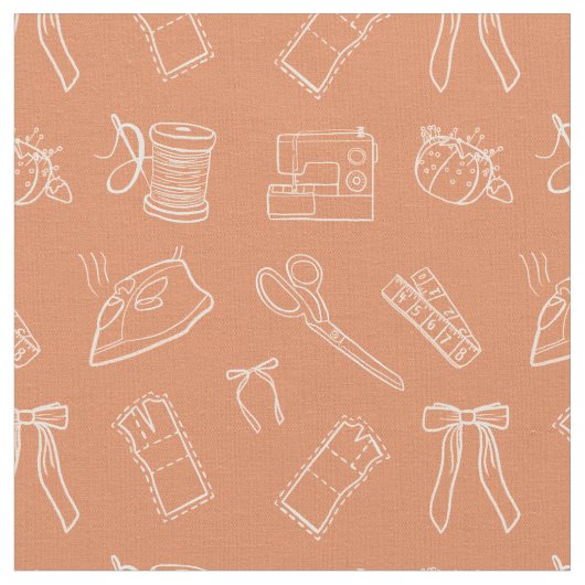 Peach Sewing Themed Pattern Stof (Close Up)