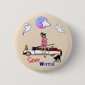 Peach Sexy Witch Halloween Button (Voorkant)