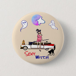 Peach Sexy Witch Halloween Button