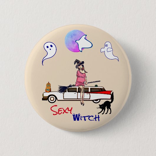 Peach Sexy Witch Halloween Button (Voorkant)
