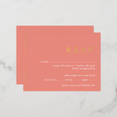 Peach shimmer folie bruiloft RSVP briefkaart (Voorkant / Achterkant)
