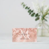 Peach Shimmer Glitter Roos Goud Monogram Visitekaartje (Staand voorkant)