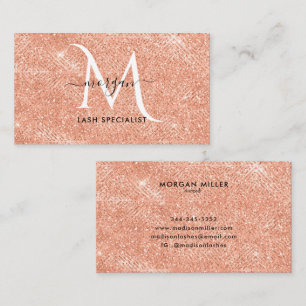 Peach Shimmer Glitter Roos Goud Monogram Visitekaartje