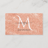 Peach Shimmer Glitter Roos Goud Monogram Visitekaartje (Voorkant)