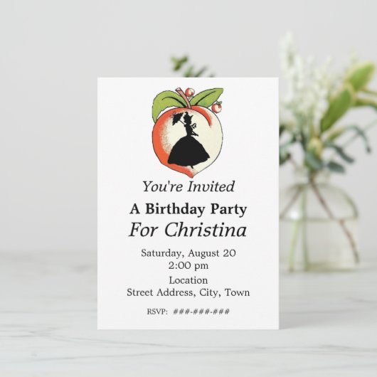 Peach Silhouette Southern Bell Verjaardag Kaart (Staand voorkant)