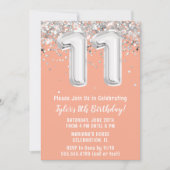 Peach Silver 11e verjaardagsfeestje Kaart (Voorkant)