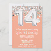 Peach Silver 14e verjaardagsfeestje Kaart (Voorkant)