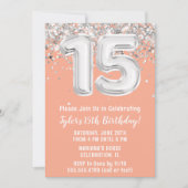 Peach Silver 15e verjaardagsfeestje Kaart (Voorkant)