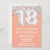 Peach Silver 18e verjaardagsfeestje Kaart (Voorkant)