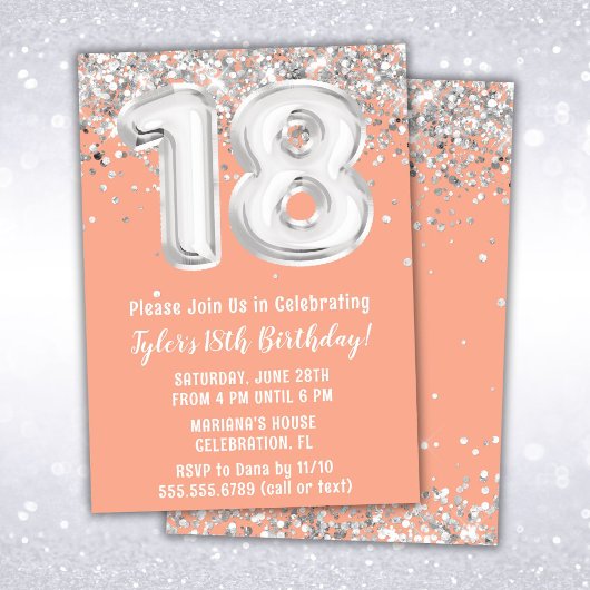 Peach Silver 18e verjaardagsfeestje Kaart