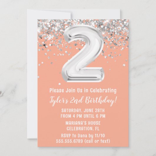 Peach Silver 2e verjaardag Kaart (Voorkant)