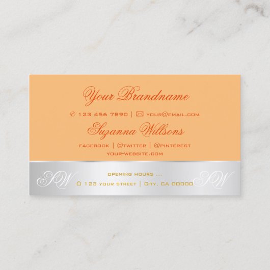 Peach Silver Decor Cute Roos Flower with Monogram Visitekaartje (Achterkant)